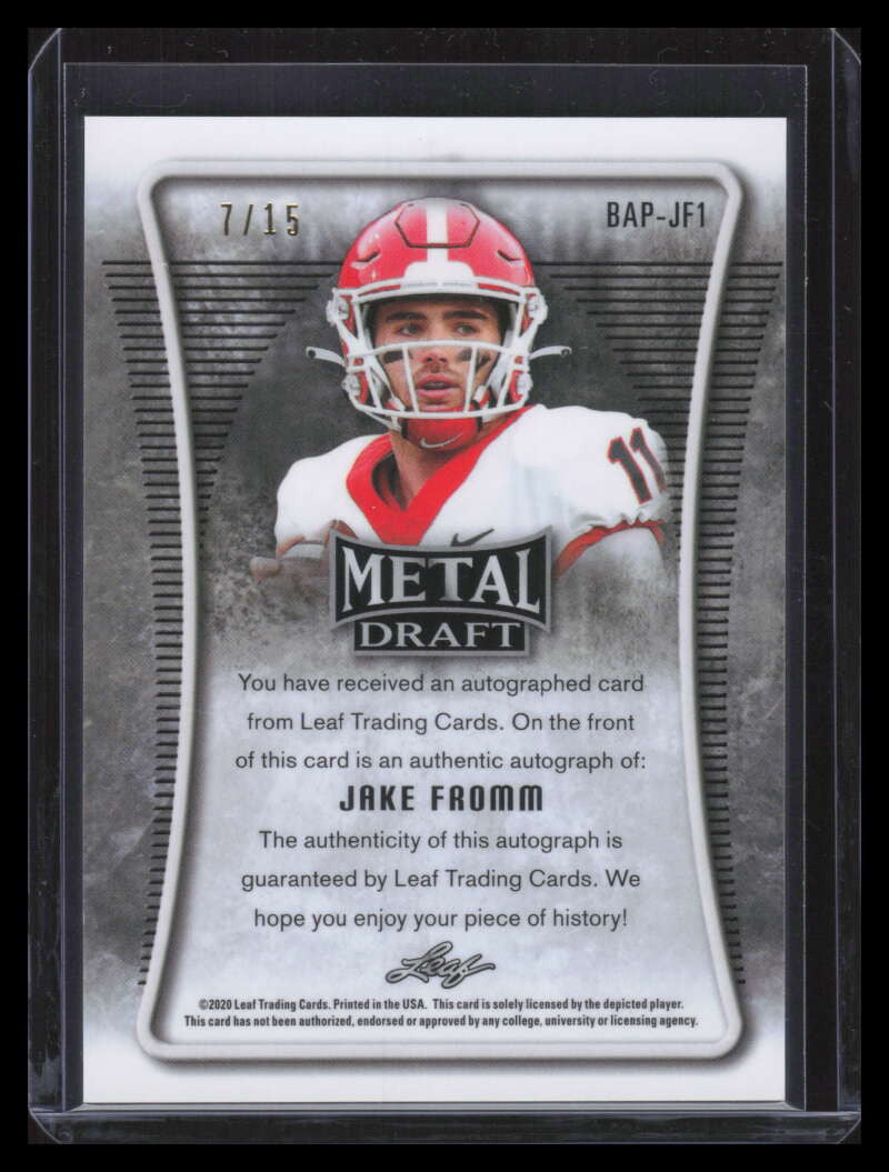 2020 Leaf Metal Draft Portrait Prismatic Black Jake Fromm Rookie Auto 2/15