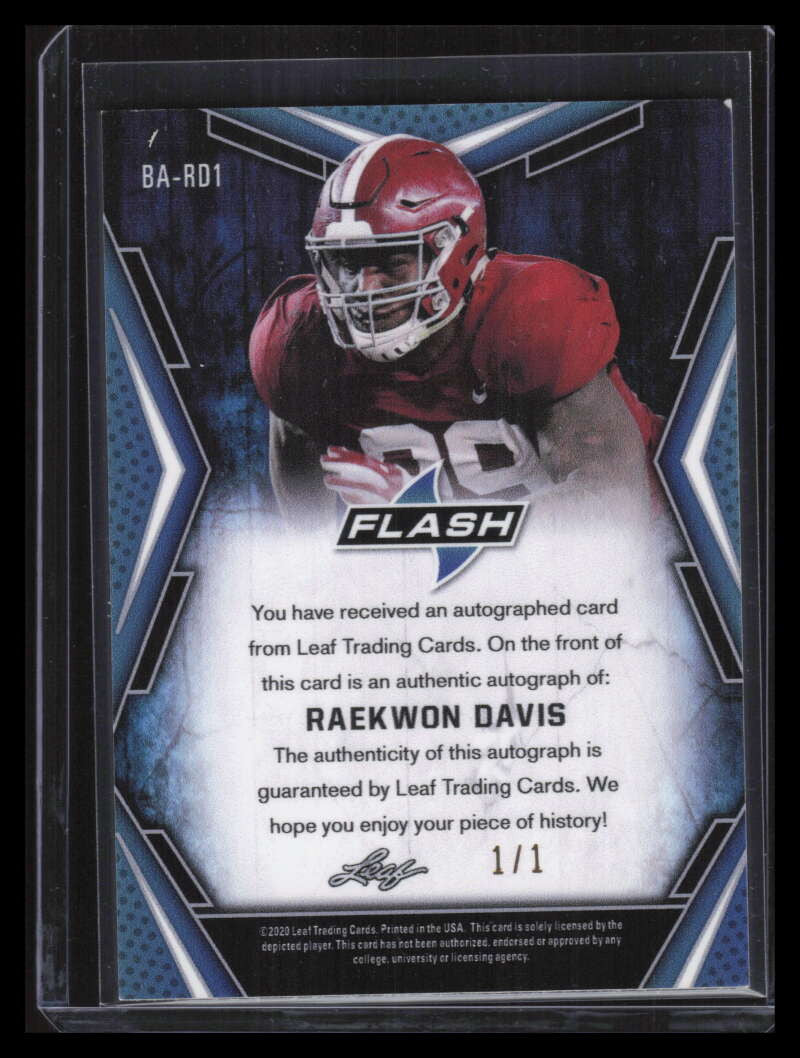 2020 Leaf Flash Autographs Yellow bard1 Raekwon Davis Rookie Auto 1/1