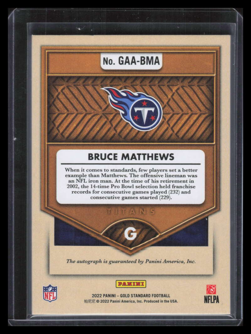 2022 Panini Gold Standard Golden Age Autographs 8 Bruce Matthews Auto 48/99