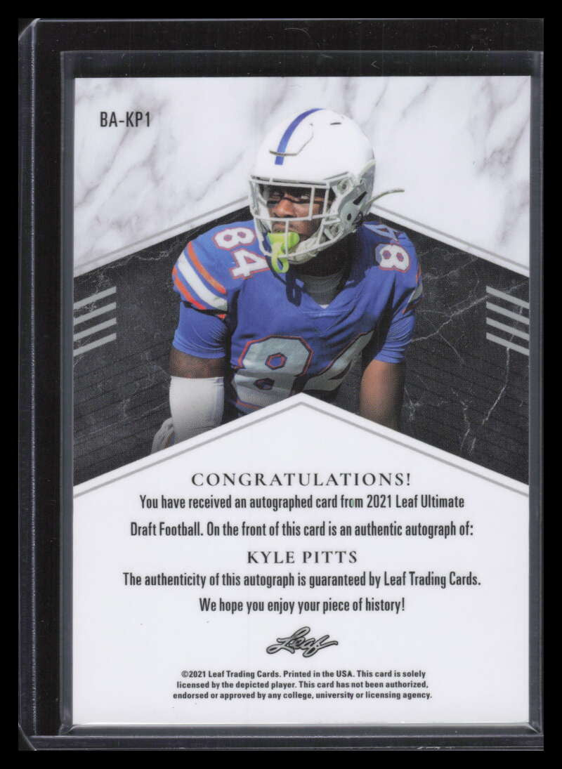 2021 Leaf Ultimate Draft kp1 Kyle Pitts Rookie Auto 90/99