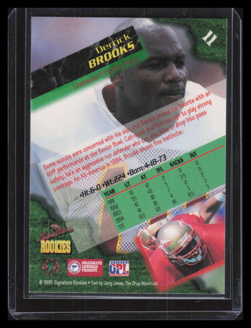 SOLD 156651 1995 Signature Rookies Autographs 11 Derrick Brooks Rookie Auto 4708/7750