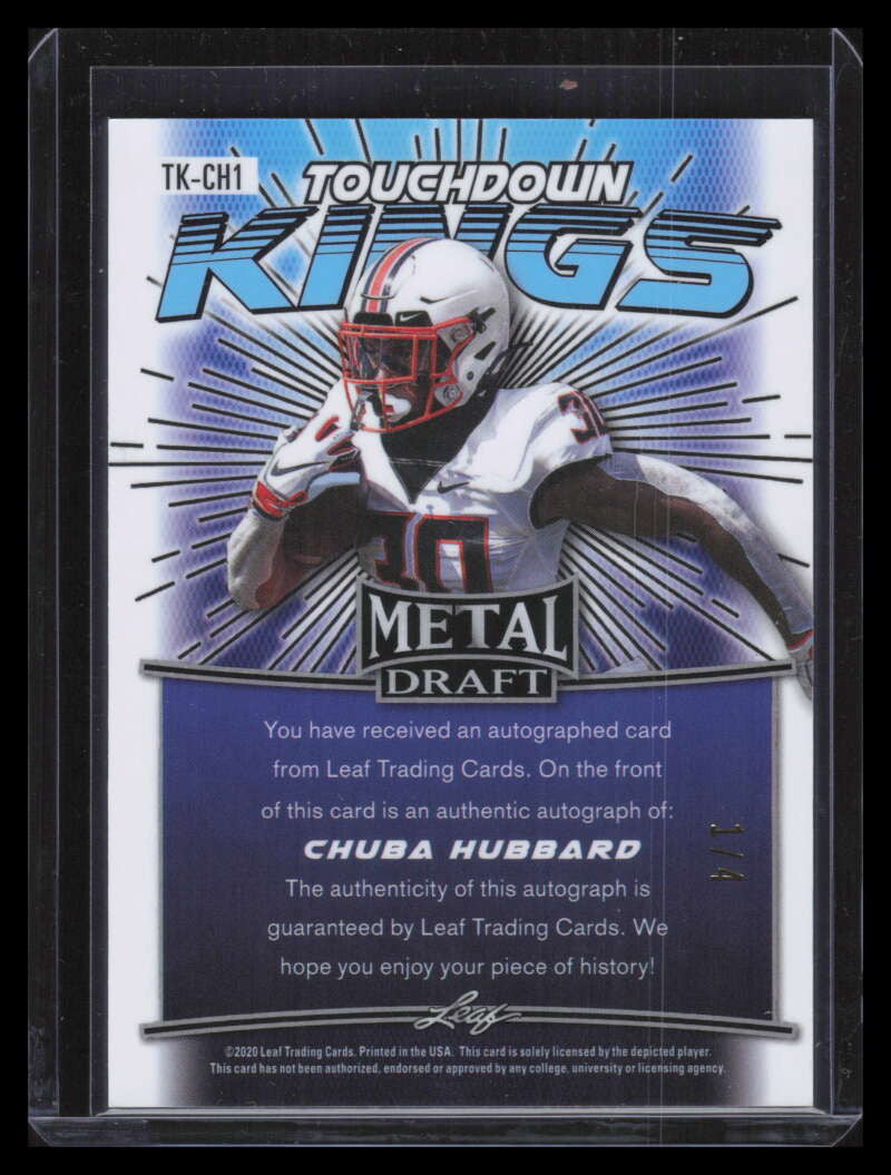 2021 Leaf Metal Draft Touchdown Kings Mojo Green Chuba Hubbard Rookie Auto 1/4