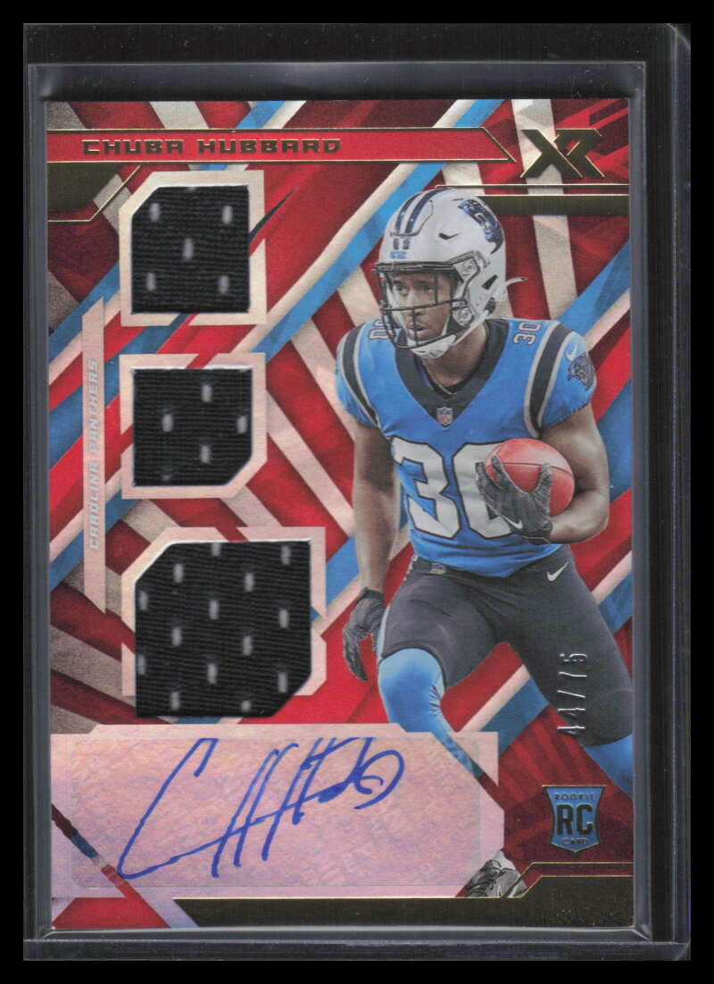 DELETE 156704 2021 Panini XR Red 234 Chuba Hubbard Rookie Triple Jersey Auto 44/75