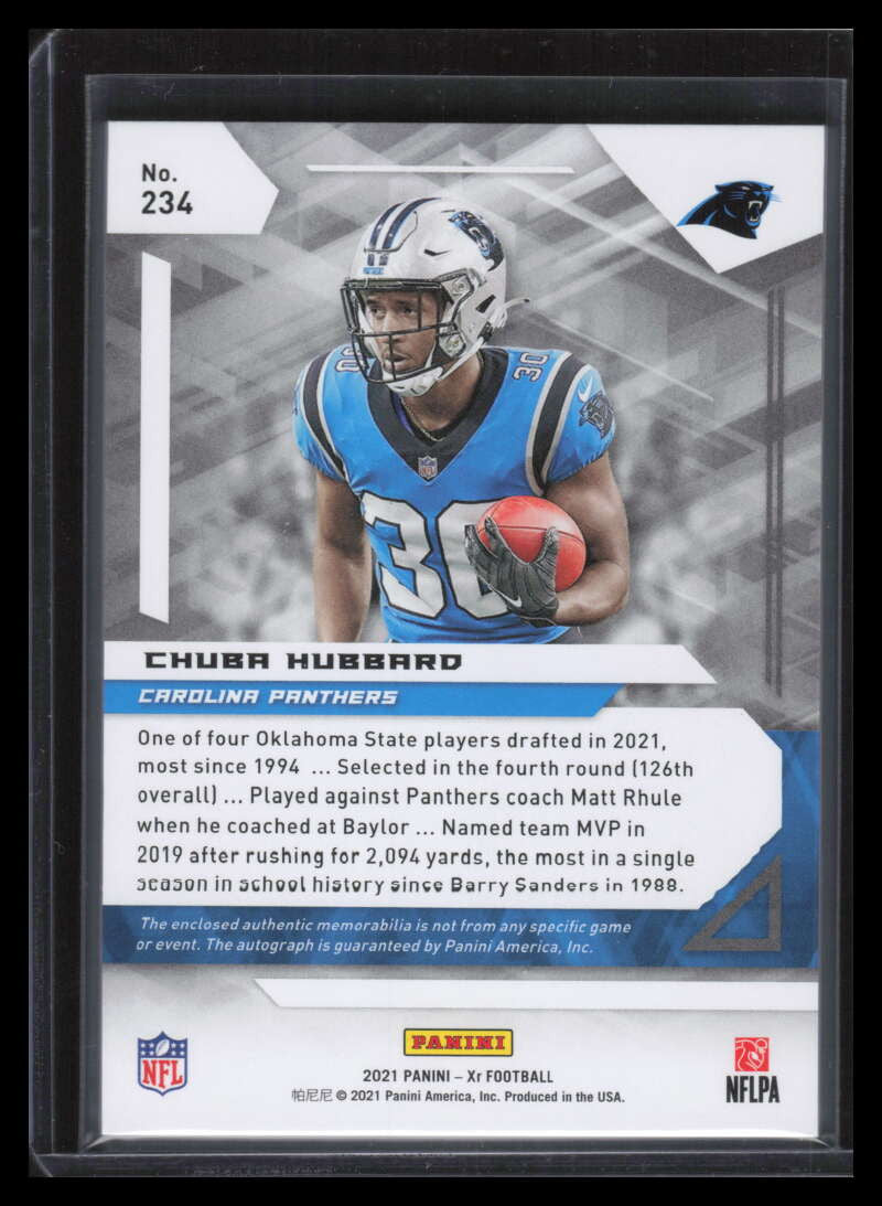 DELETE 156704 2021 Panini XR Red 234 Chuba Hubbard Rookie Triple Jersey Auto 44/75