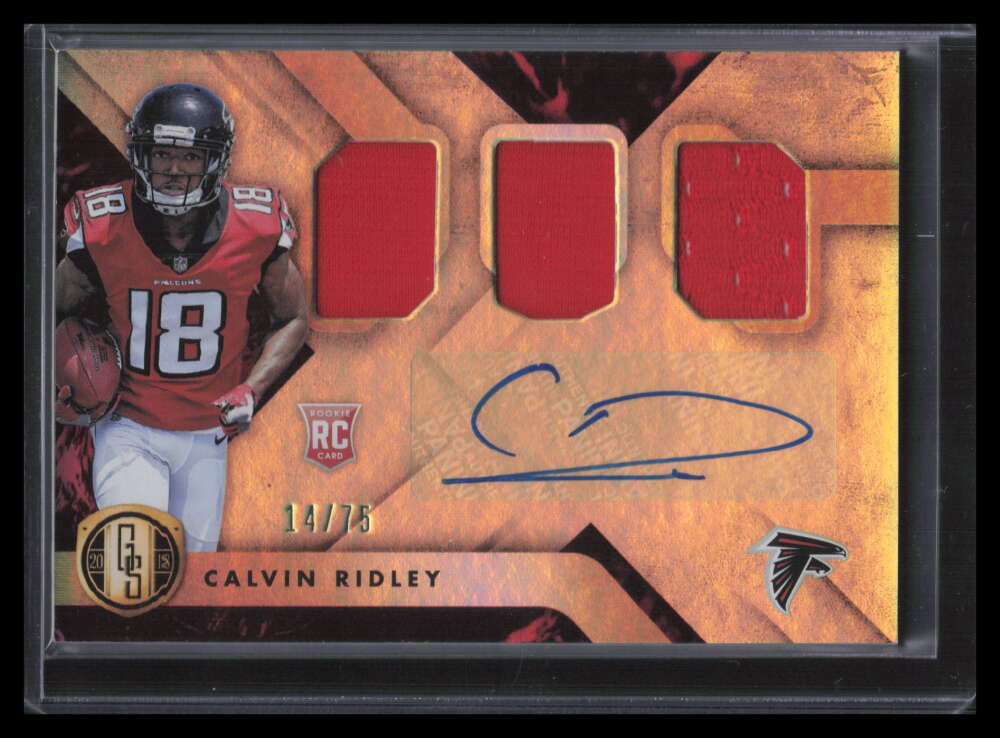 2018 Panini Gold Standard 277 Calvin Ridley Rookie Triple Jersey Auto 14/75