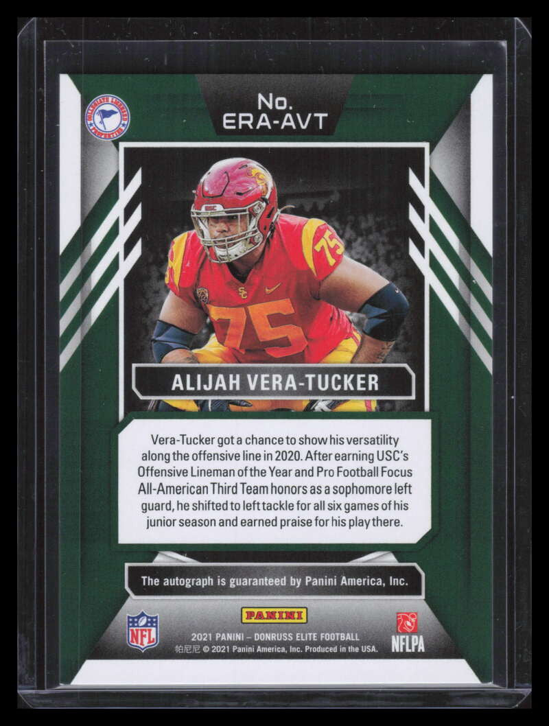 2021 Elite Rookie Autographs Blue 29 Alijah Vera-Tucker Rookie Auto 6/10