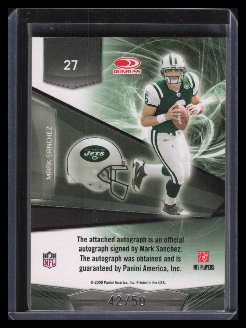 SOLD 156743 2009 Donruss Gridiron Gear NFL Teams Signatures 27 Mark Sanchez RC Auto 42/50
