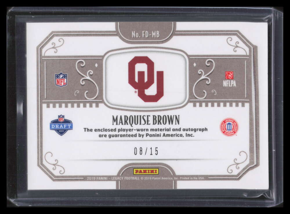 2019 Panini Legacy Futures Autographs Marquise Brown Rookie Dual Patch Auto 8/15