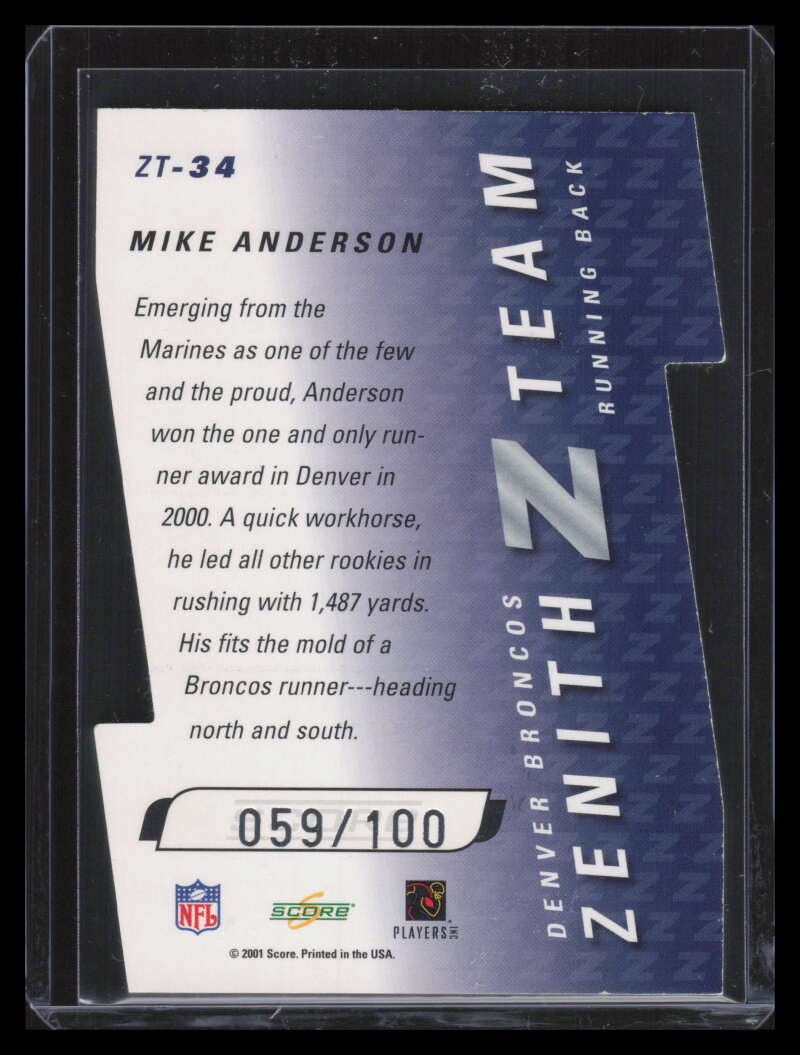 2001 Select Zenith Z-Team zt34 Mike Anderson 59/100
