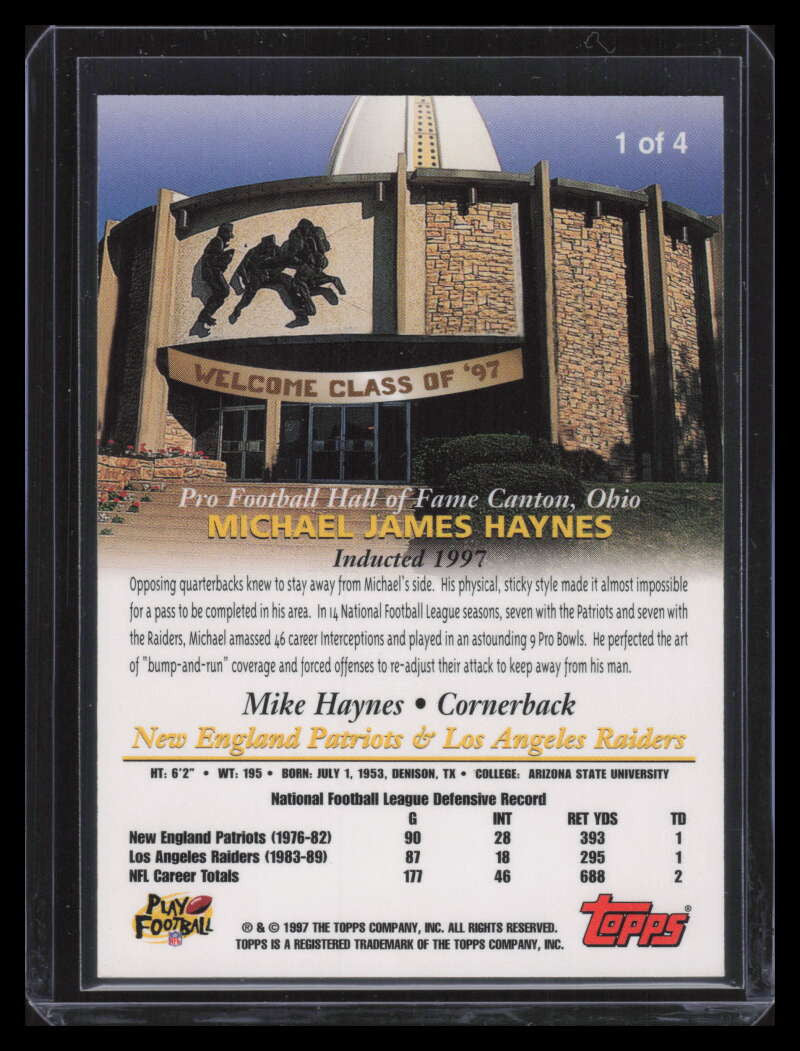 1997 Topps Hall of Fame Class of 1997 1 Mike Haynes