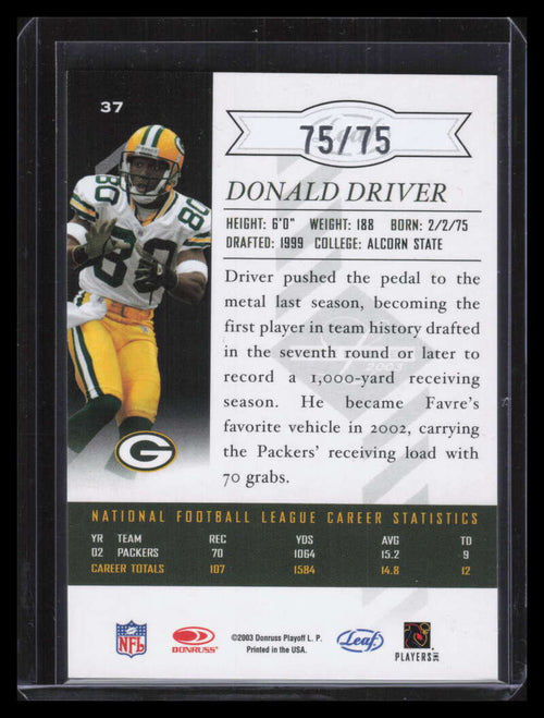 2003 Leaf Limited Silver Spotlight 37 Donald Driver 75/75