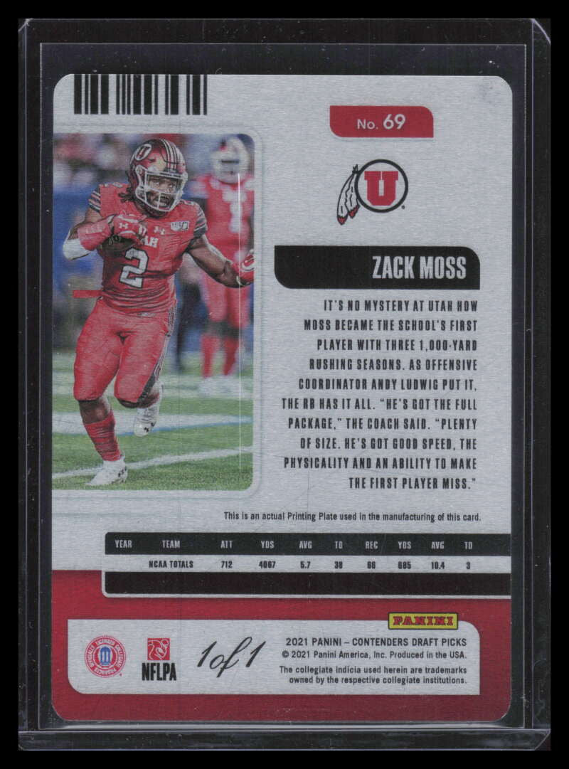 2021 Panini Contenders Draft Picks Printing Plate Cyan 69 Zack Moss 1/1