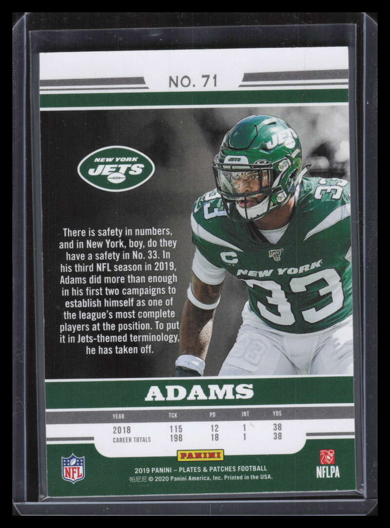 2019 Panini Plates and Patches Green 71 Jamal Adams 19/25