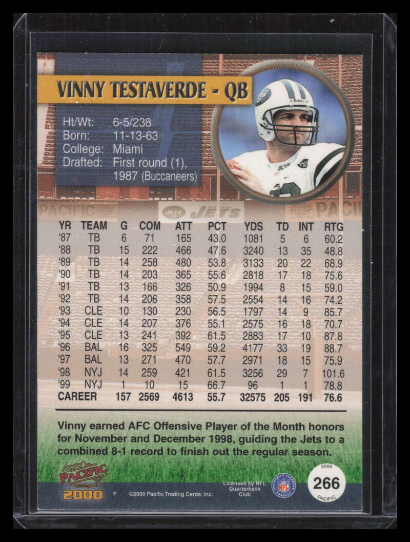 2000 Pacific Premiere Date 266 Vinny Testaverde 71/78