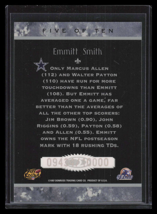 1997 Donruss Legends of the Fall 5 Emmitt Smith 9434/10000