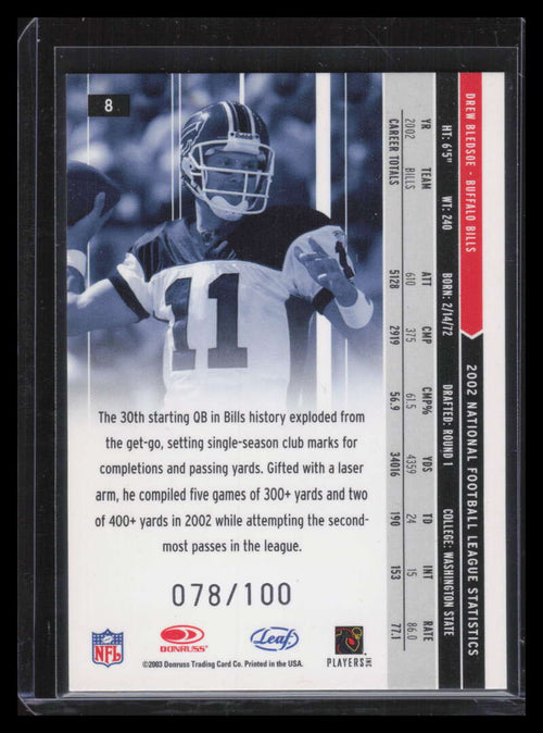 2003 Leaf Rookies and Stars Longevity 8 Drew Bledsoe 78/100