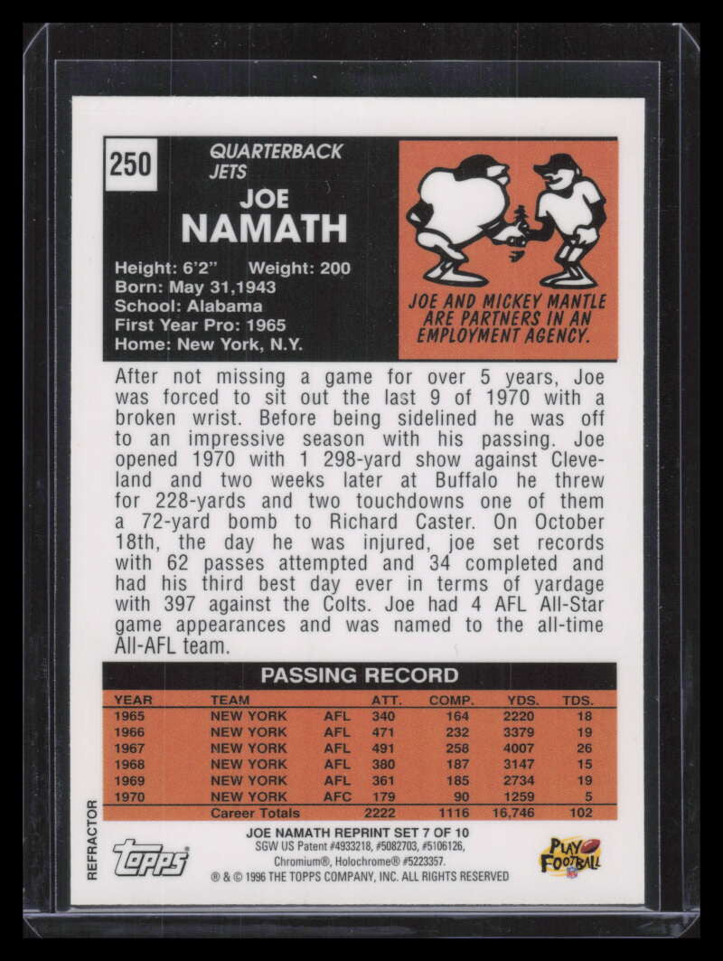 1996 Stadium Club Namath Finest Refractor 7 Joe Namath 1971