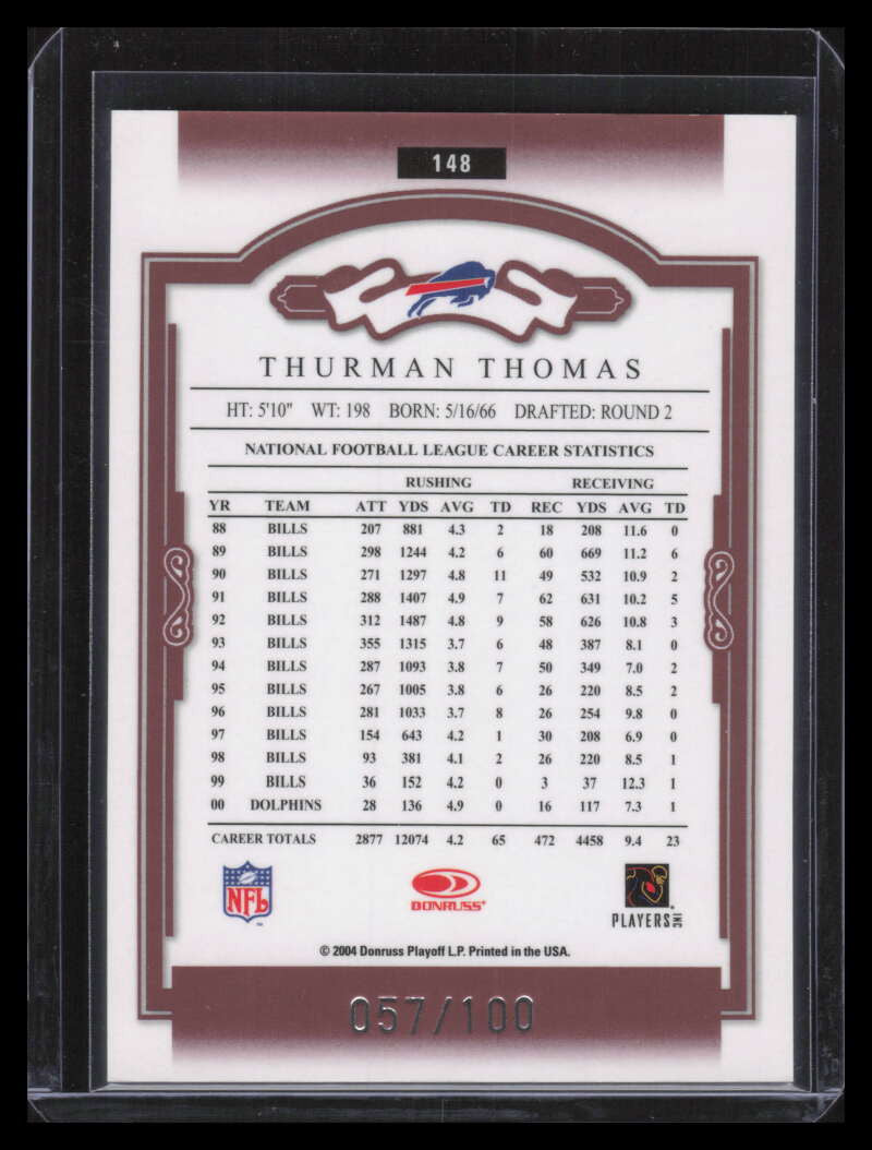2004 Donruss Classics Timeless Tributes Red 148 Thurman Thomas 57/100