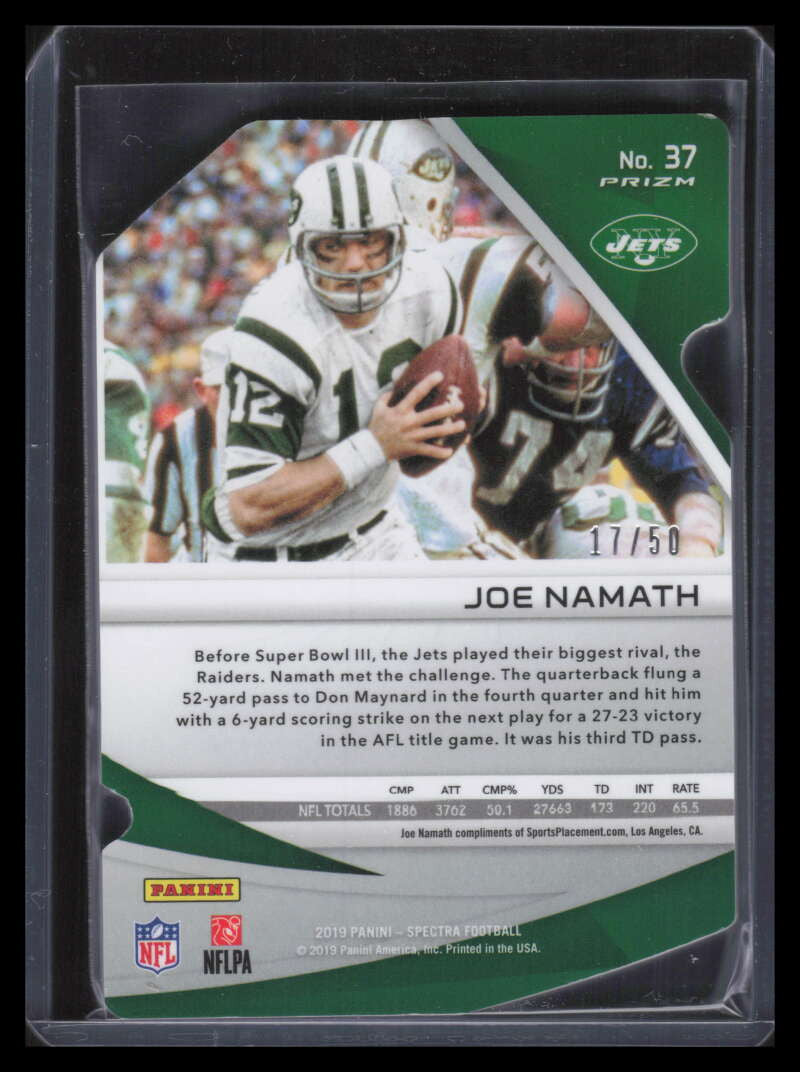2019 Panini Spectra Neon Blue Die Cut 37 Joe Namath 17/50