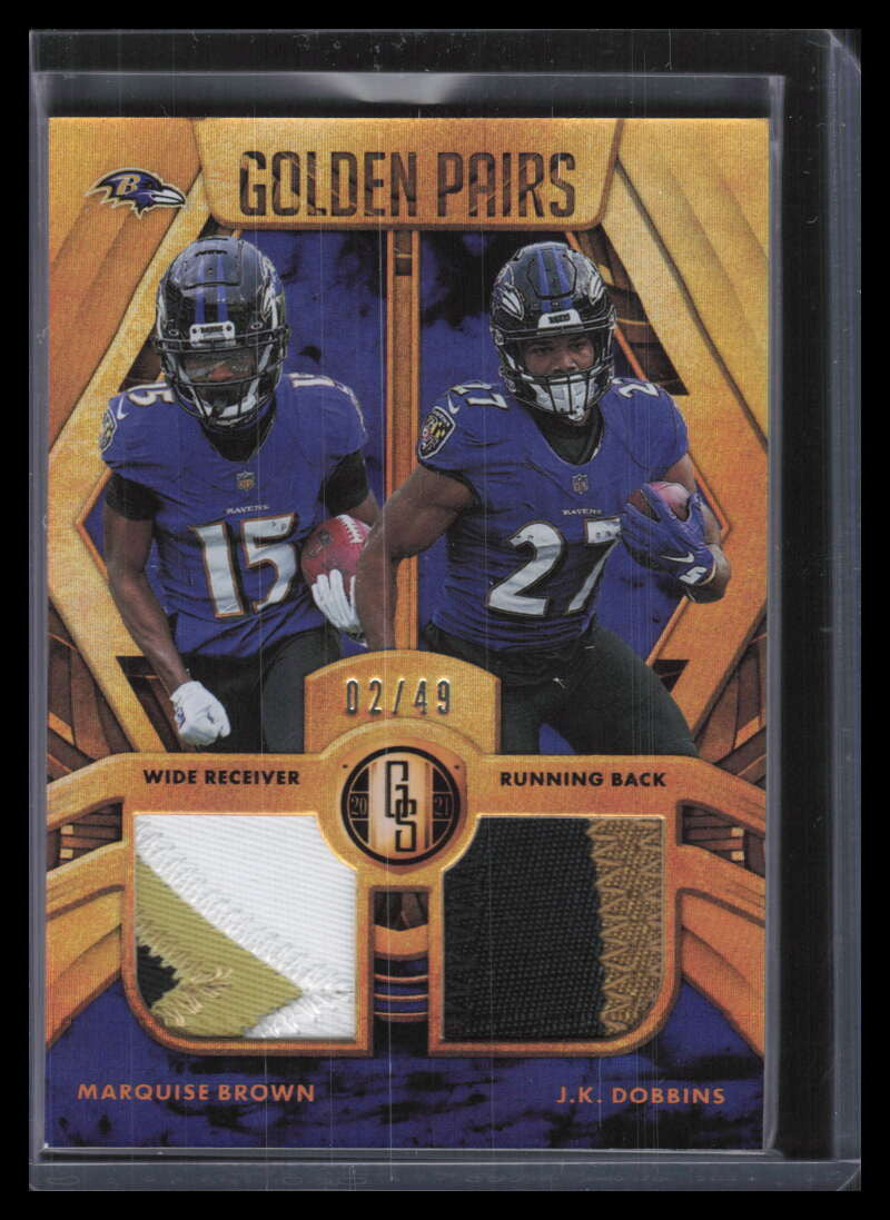 2021 Panini Gold Standard Golden Pairs 8 Dobbins Marquise Brown Dual Patch 2/49