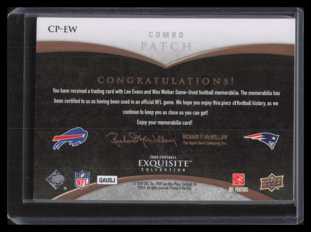 2009 Exquisite Collection Combos Gold EW Lee Evans Wes Welker Dual Patch 10/20