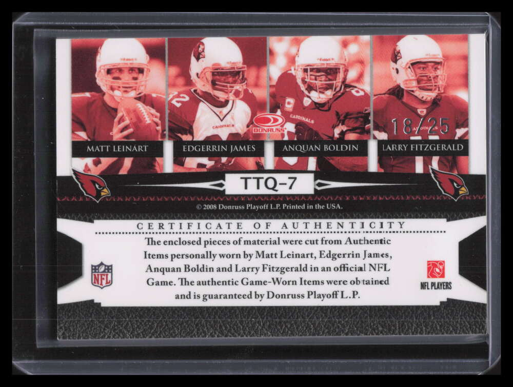 2008 Leaf Limited Team Threads Leinart James Boldin Fitzgerald Quad Patch 18/25