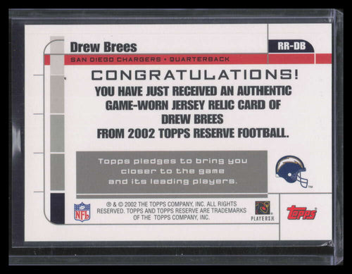 2002 Topps Reserve Jerseys RRDB Drew Brees Jersey