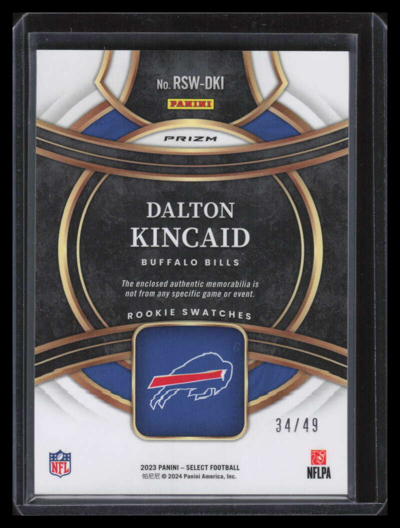 2023 Select Rookie Swatches Prizm Copper 23 Dalton Kincaid Rookie Patch 34/49