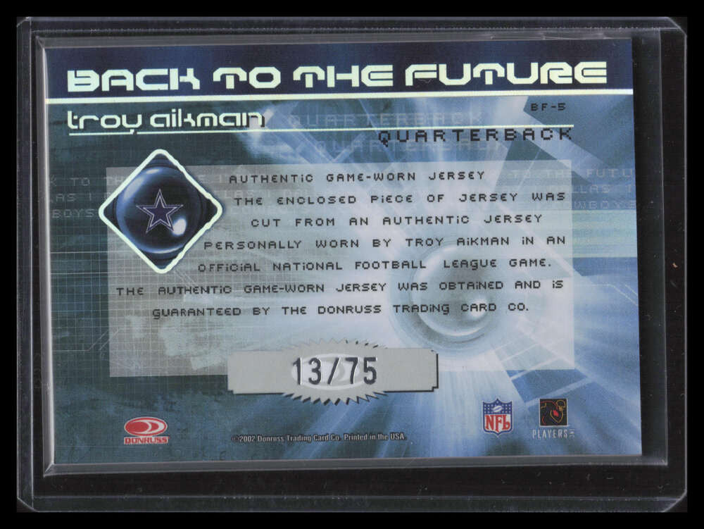 DELETE 157154 2002 Donruss Elite Back to the Future Threads bf5 Troy Aikman Jersey 13/75