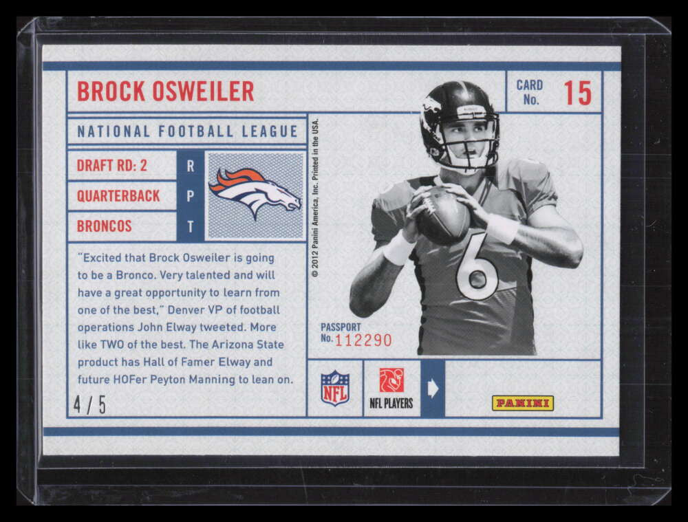 2012 Prestige NFL Passport National Convention 15 Brock Osweiler Rookie 4/5
