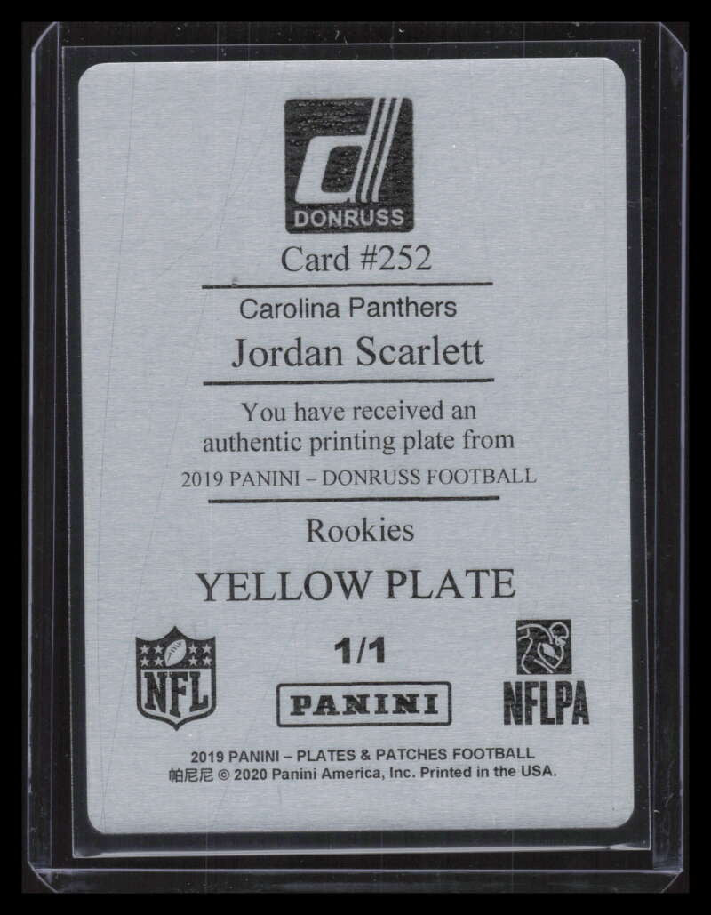 2019 Donruss Plates Patches Printing Plate Yellow 252 Jordan Scarlett Rookie 1/1