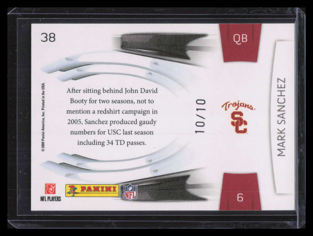 2009 Playoff Prestige Prestigious Picks Platinum 38 Mark Sanchez Rookie 10/10