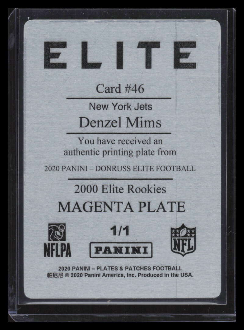 2020 Elite '00 Elite Rookies Printing Plate Magenta 46 Denzel Mims Rookie 1/1