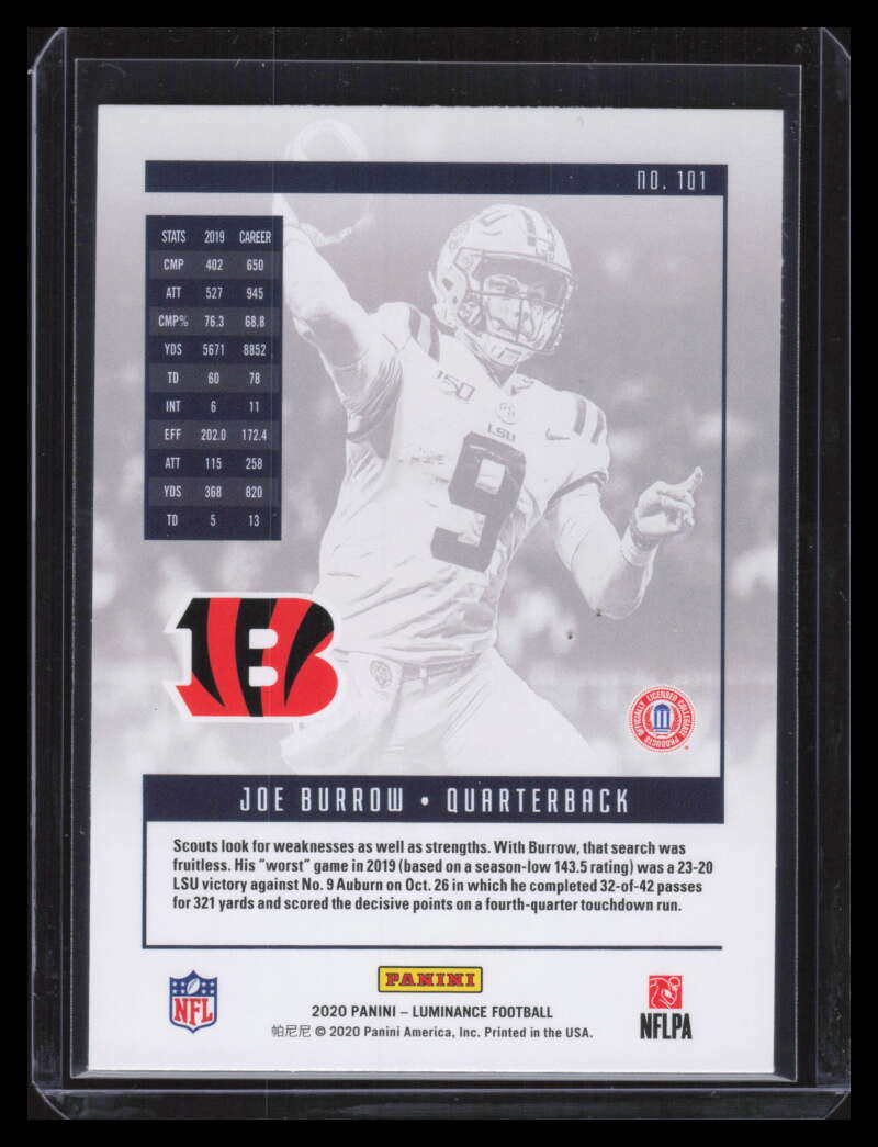2020 Panini Luminance 101 Joe Burrow Rookie