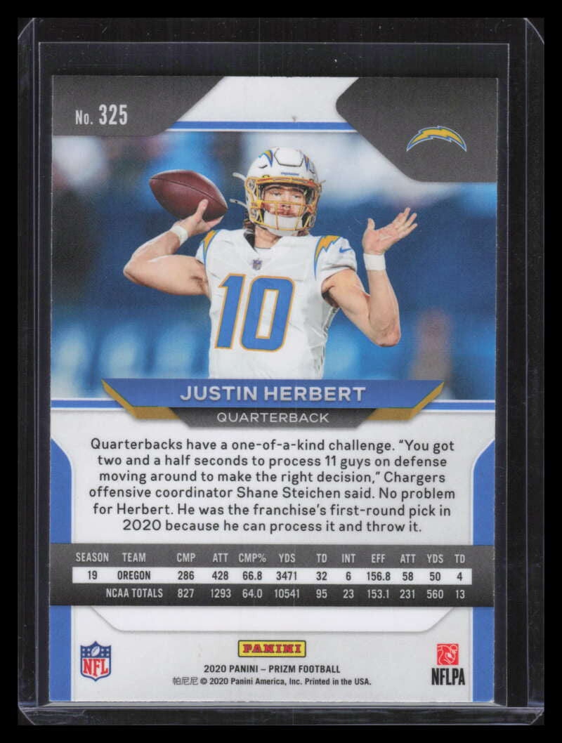 2020 Panini Prizm 325 Justin Herbert Rookie