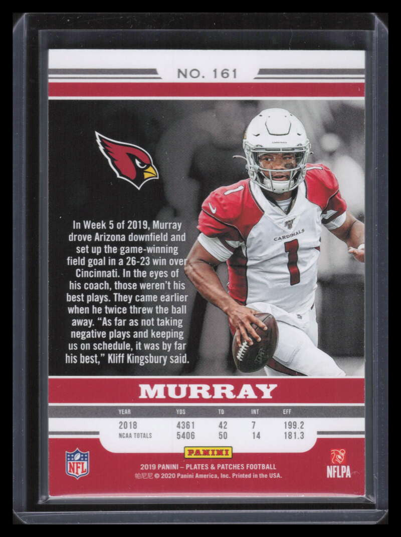2019 Panini Plates and Patches 161 Kyler Murray Rookie 34/99