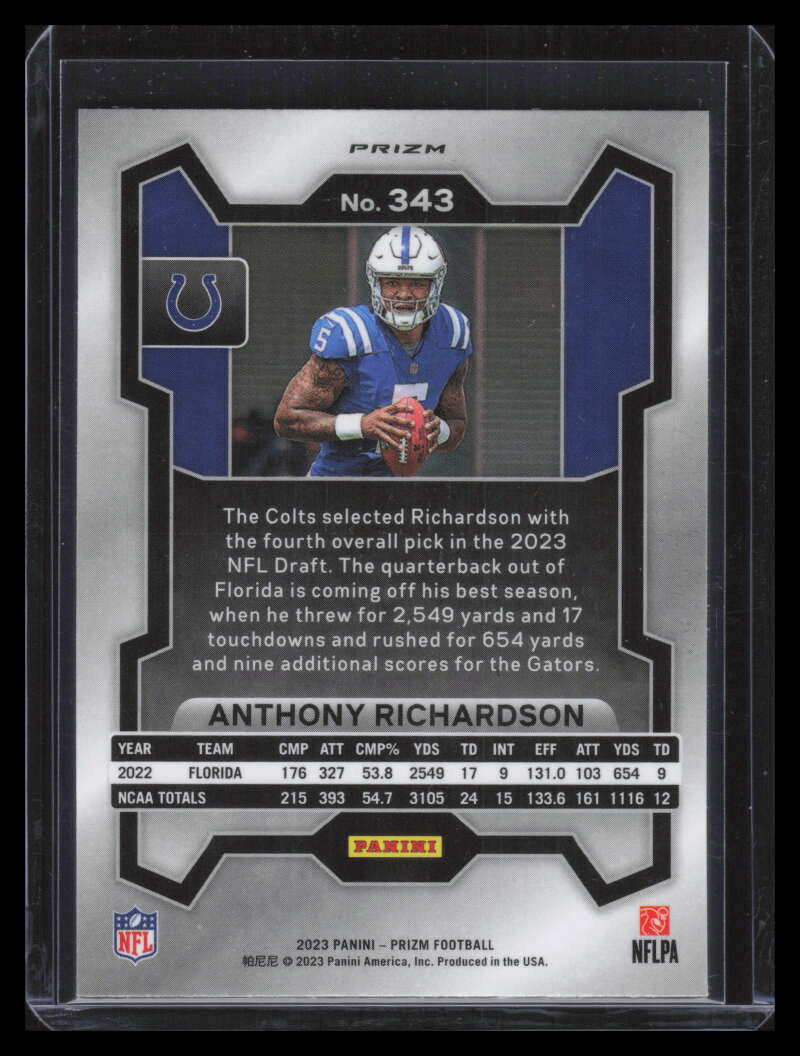 2023 Panini Prizm Prizms Neon Green Pulsar 343 Anthony Richardson Rookie 144558