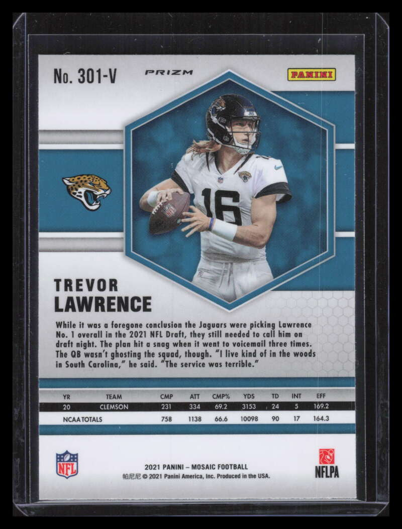 SOLD 157251 2021 Panini Mosaic Variations No Huddle Refractor 301 Trevor Lawrence Rookie