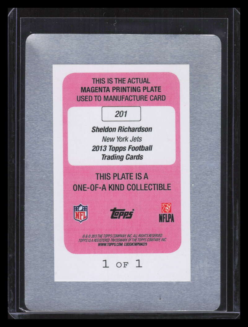 2013 Topps Printing Plate Magenta 201 Sheldon Richardson Rookie 1/1