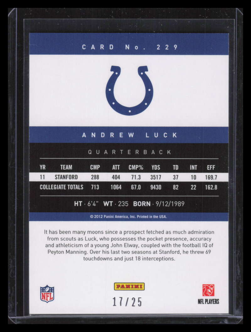 2012 Prestige Extra Points Green 229 Andrew Luck Rookie 17/25