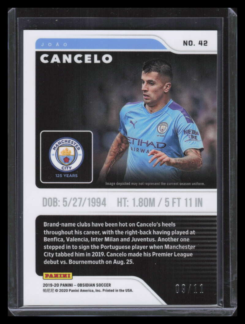 2019-20 Panini Obsidian Electric Etch Pink 42 Joao Cancelo 9/11