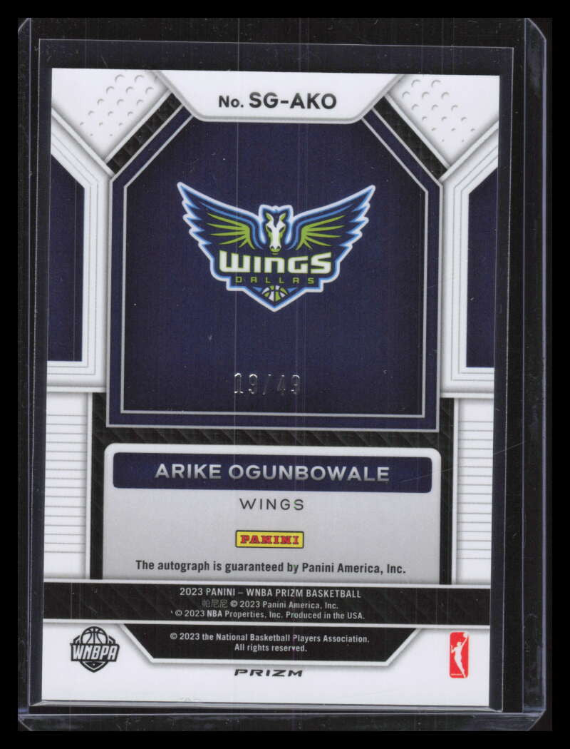 2023 Panini Prizm WNBA Signatures Prizms Blue 14 Arike Ogunbowale Auto 19/49