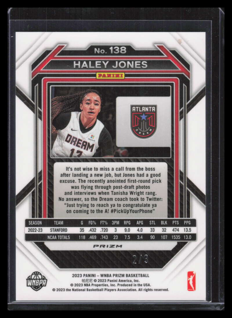 2023 Panini Prizm WNBA Prizms Mosaic Refractor 138 Haley Jones Rookie 2/3