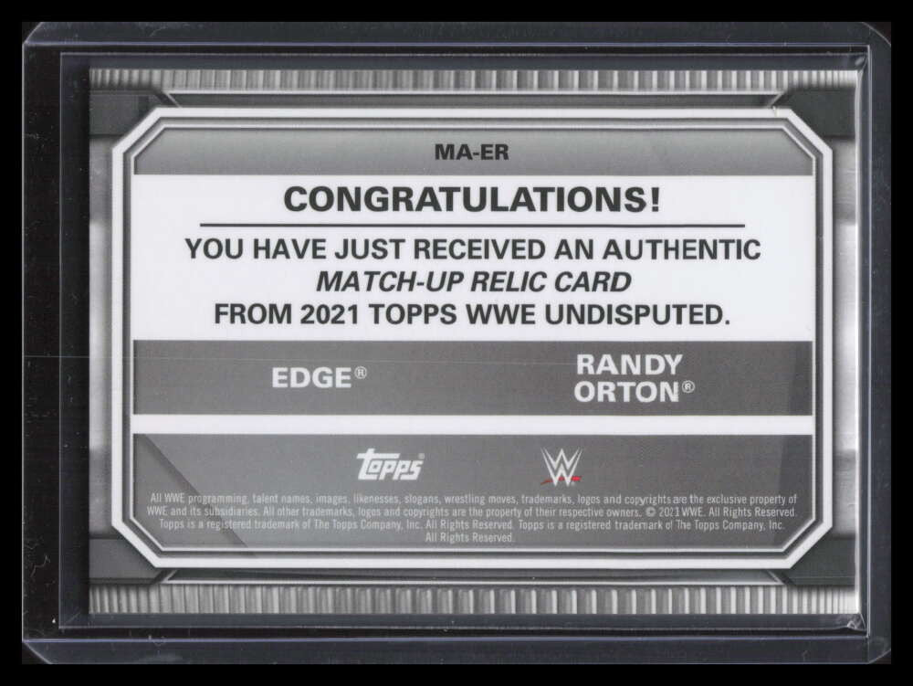 2021 Topps WWE Undisputed Match-Up Dual Relics MAER Edge Randy Orton Mat 99/99