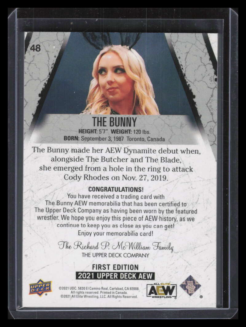 2021 Upper Deck AEW Memorabilia Red 48 The Bunny Mat 13/50