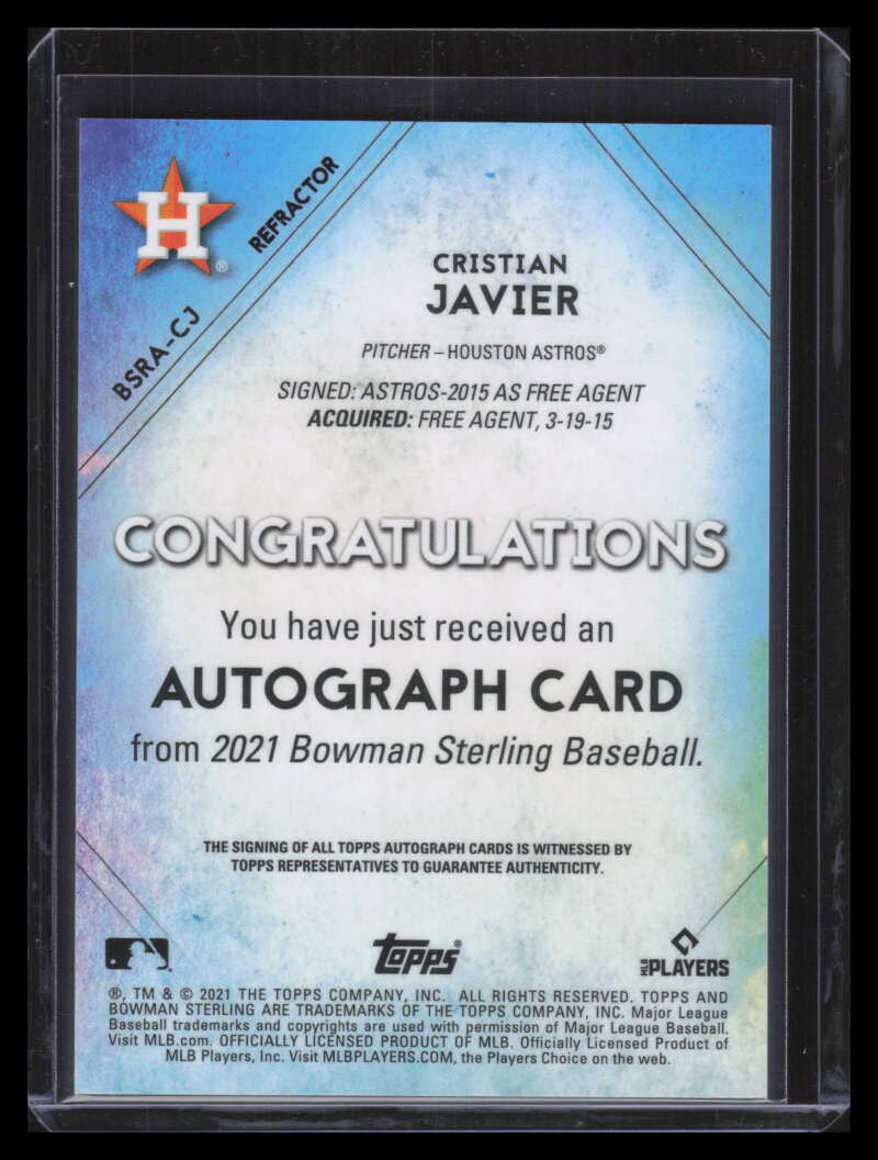 2021 Bowman Sterling Autographs Refractor Cristian Javier Rookie Auto 73/150