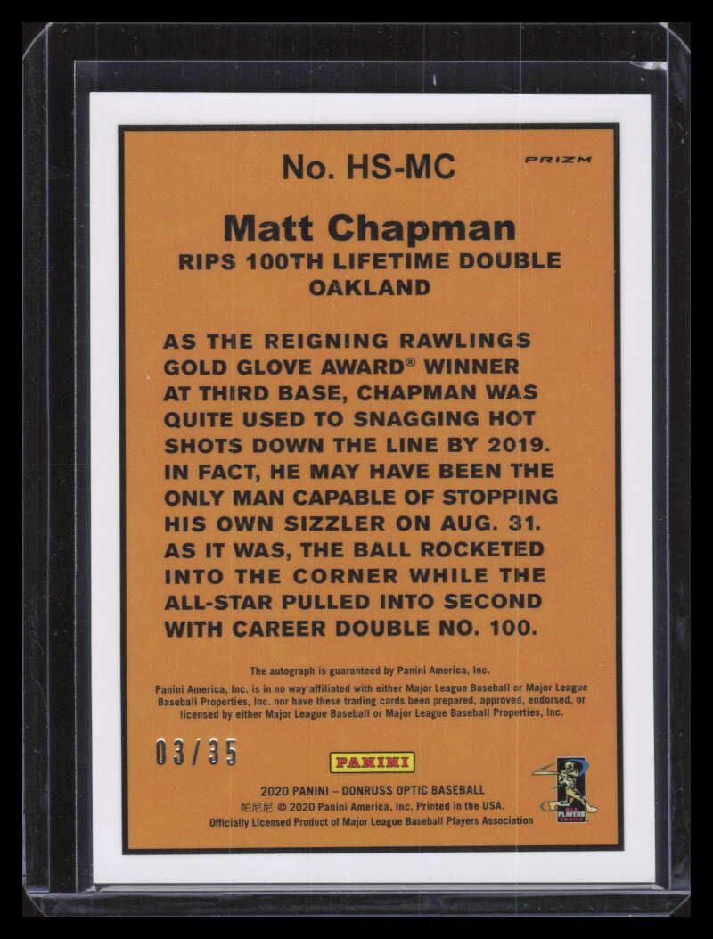 2020 Donruss Optic Highlights Signatures Red 12 Matt Chapman Auto 3/35