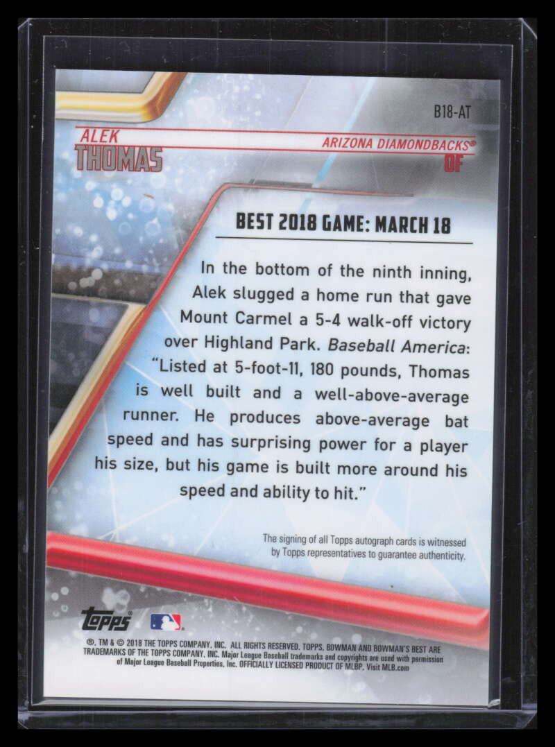 DELETE 157442 2018 Bowman's Best '18 Autographs Gold Refractor Alek Thomas Rookie Auto 40/50