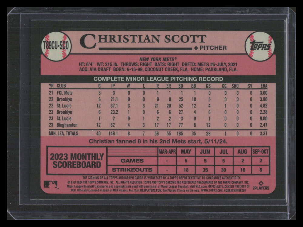 DELETE 157450 2024 Topps Update '89 Silver Pack Chrome Autographs Christian Scott RC Auto /199