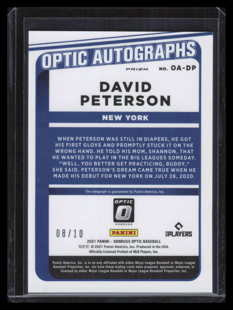 2021 Donruss Optic Autographs Gold 12 David Peterson Rookie Auto 8/10